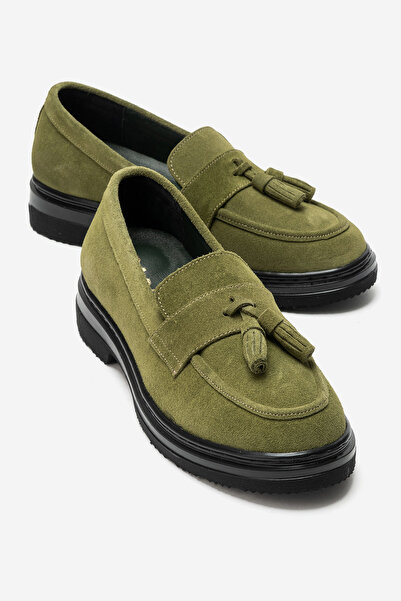 babiva Genuine Leather Tassel Detailed Women's Loafer Khaki Suede Billie
