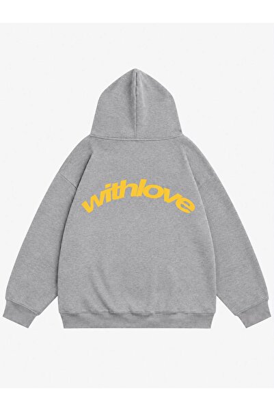 Mad&Calf Women's with Love Printed Hooded Fleece Oversize Sweatshirt