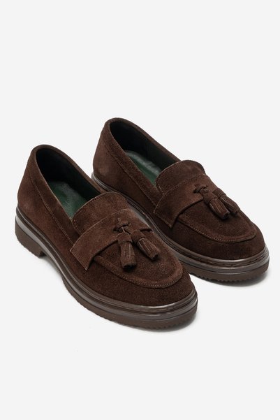babiva Genuine Leather Tassel Detailed Orthopedic Sole Women's Loafer Brown Suede Billie