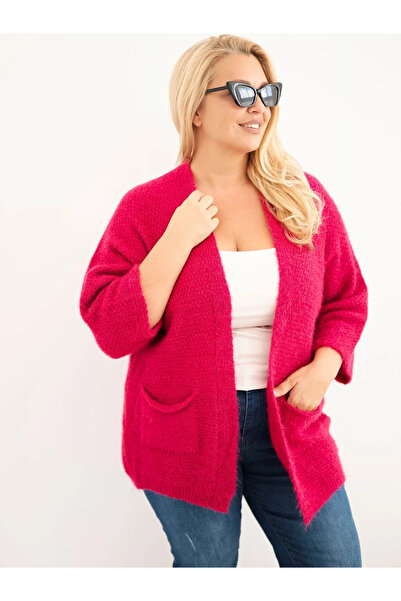 Kesi Cardigan tricotat moale, fucsia, pentru femei mărimi mari, cu deschidere...