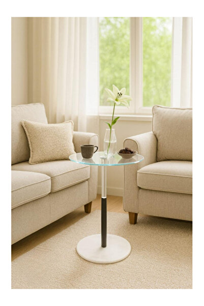PLUS 49 Modern Service Table with Glass Top and Luxury Marble Base