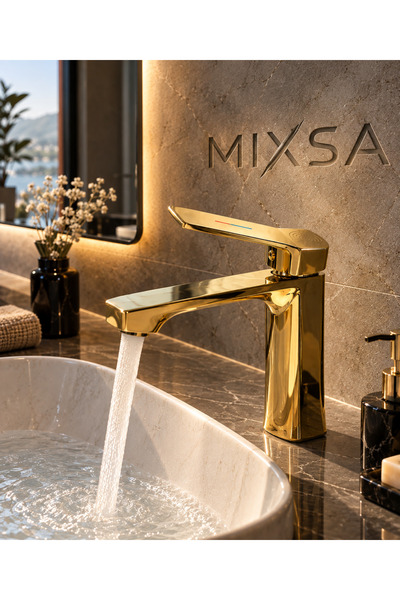 MİXSA Gold Lüx Sabit Lavabo Bataryası Premium Oscar Serisi Şık Tasarım Altın ...