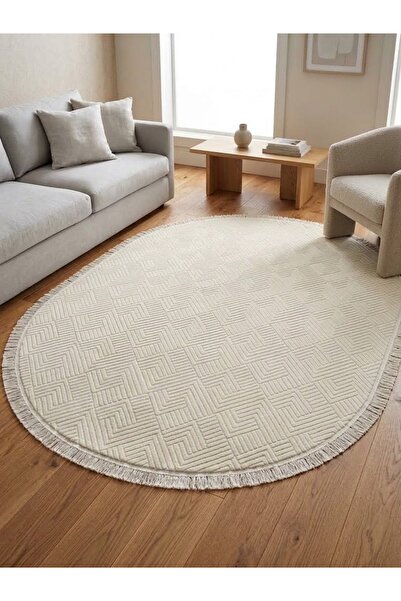 Merinos Elegans Joy Rölyef Bohem OVAL Püskülü Halı Yolluk | Kaymaz Taban | Ro...