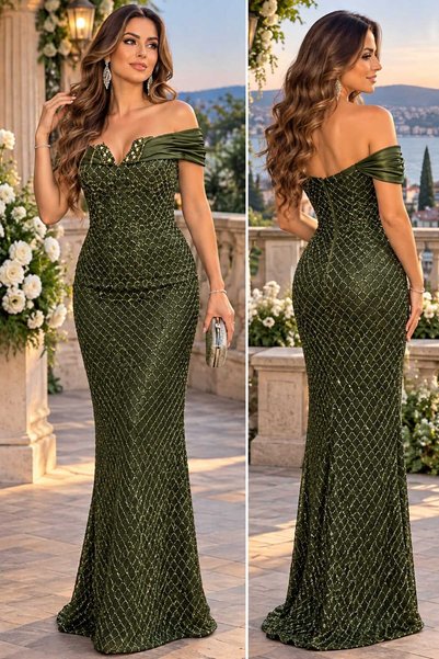 Generic Brand Rochie Paiete Verde Olive
