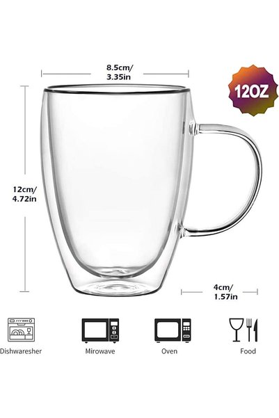 MARK STORE Double Wall Glass Coffee Mugs with Handle, Insulated Coffee Glass, Clear Espresso Cups, Heat-resistant Double-layer Milk Mugs, Egg-shaped Cup, Dishwasher Microwave Safe (6 PCS)