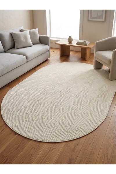 Merinos Elegans Joy Rölyef Bohem OVAL Halı Yolluk | Kaymaz Taban | Robot Süpü...