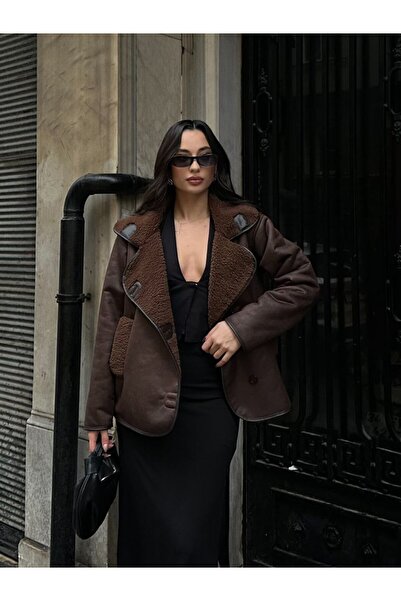 PİNK FLY Women's Oversize Laminated Plush Fur Coat Jacket
