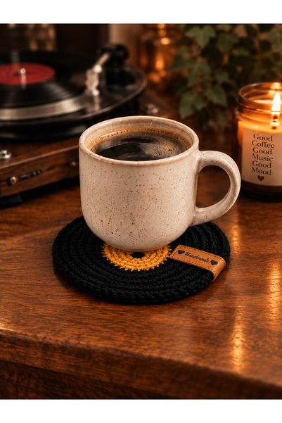 SevseHobi Hubush Handmade Retro Record Coaster – Knitted Vinyl Record Design-Orange