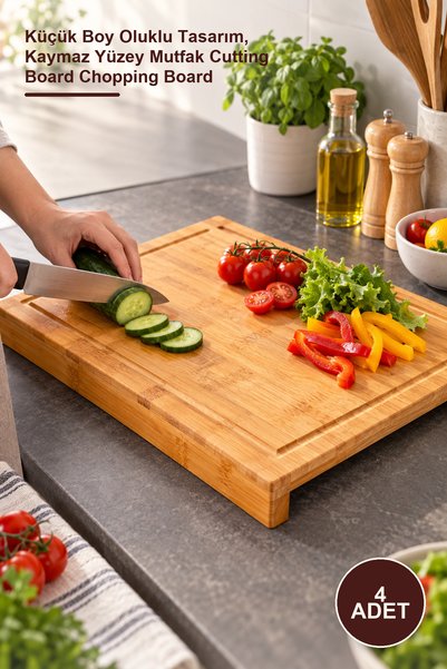 Yenilig 4 Pieces Wooden Countertop Cutting Board – Small Size, Slotted Design...