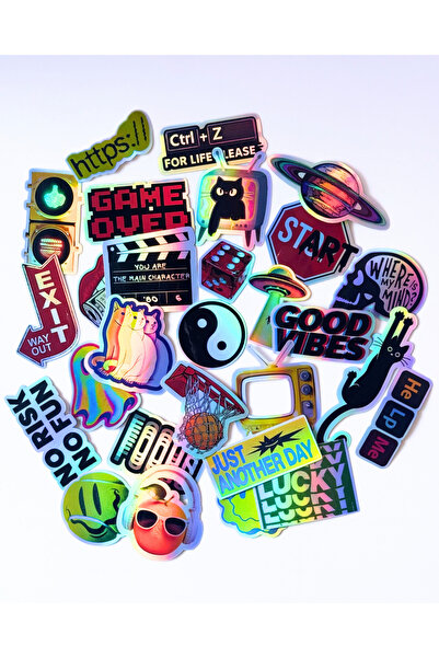 TT sticker Karışık Retro & Eğlenceli Hologram Sticker Set Suya Dayanıklı Holo...