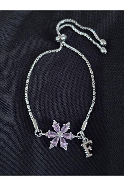 bijoux uniques Steel Pink Zircon Stone Lotus Flower F Letter Bracelet