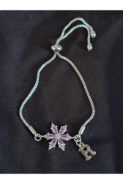 bijoux uniques Steel Pink Zircon Stone Lotus Flower R Letter Bracelet
