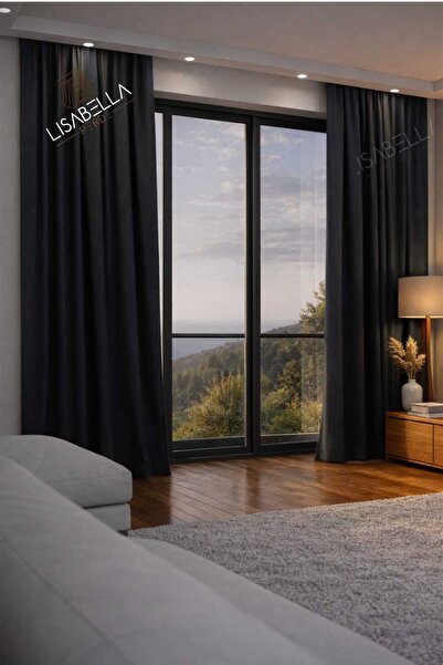 LisabellaHome Κουρτίνα συσκότισης από ανθρακί χρώμα, χωρίς πιέτες, από εξτραφ...