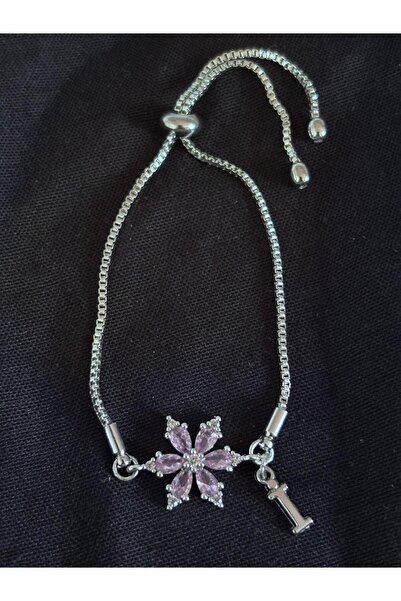 bijoux uniques Steel Pink Zircon Stone Lotus Flower Letter I Bracelet
