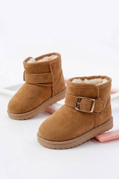 AlbiShoes Kız Erkek Çocuk Bebek İlk Adım Bot Cırtlı Mini Bot Panduf Sıcacık K...