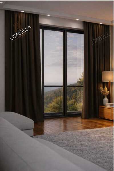 LisabellaHome Σκούρο καφέ κουρτίνα συσκότισης από αφρολέξ με ραφές, αντιηλιακ...