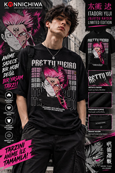FG KONNİCHİWA Jujutsu Kaisen Satoru Gojo Suguru Geto Sukuna Printed Black T-S...