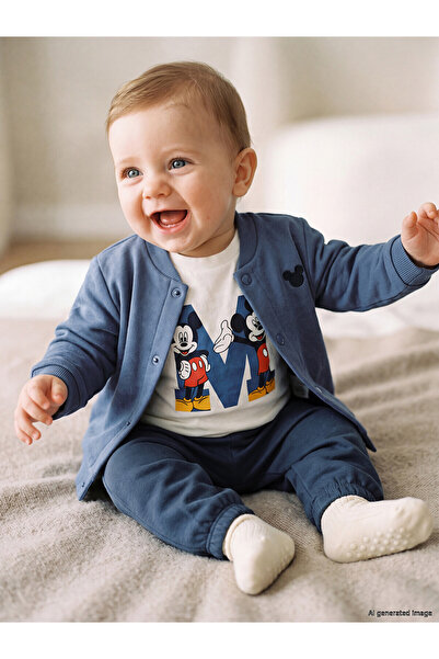LC Waikiki Two Mt Shop Quality Lcw Baby Ecru Mickey Mouse Baby Boy 3-Piece Set