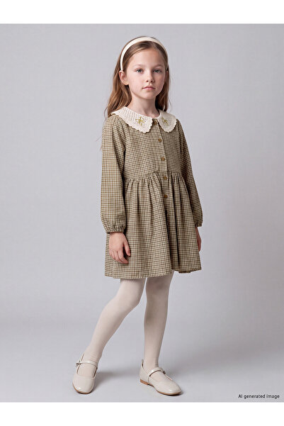 LC Waikiki Lcw Kids Green Gabardine Plaid Girls Dress with Nevavm Difference