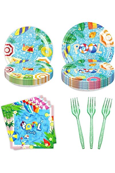 KASTWAVE Pool Party Supplies, Pool Plates and Napkins Set, Disposable Pool Pa...