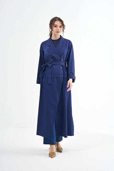 MissWhence Belted Double-Breasted Overcoat - Navy