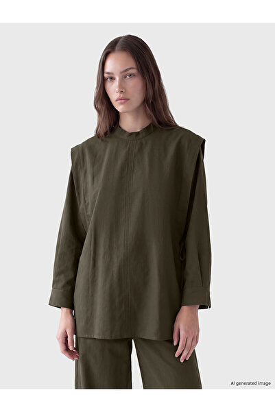 LC Waikiki Nevavm Lcw Modest Khaki Plain Loose & Baggy Women's Tunic with a D...