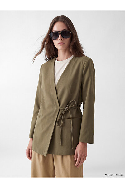 LC Waikiki Alita City Lcw Modest Khaki Polyviscon Plain Oversize Women's Blaz...
