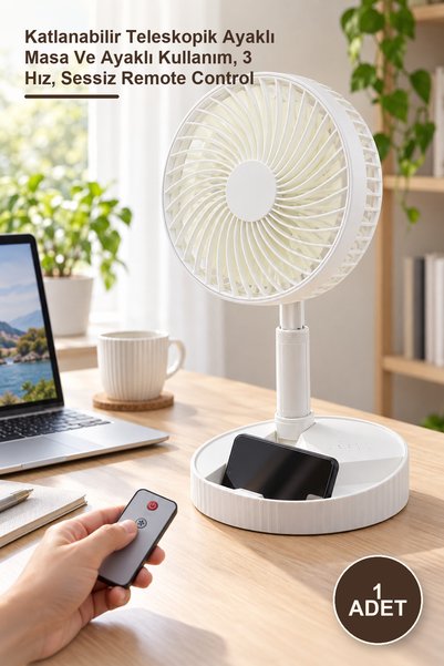 Yenilig 1 Adet Uzaktan Kumandalı USB Mini Masaüstü Fan – Katlanabilir Teleskopik Ayaklı Masa Ve Ayaklı Kullanım, 3 Hız, Sessiz Remote Control