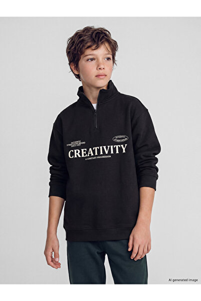 LC Waikiki Two Mt Shop Quality Lcw Kids Black High Collar Printed Boys' Thick...