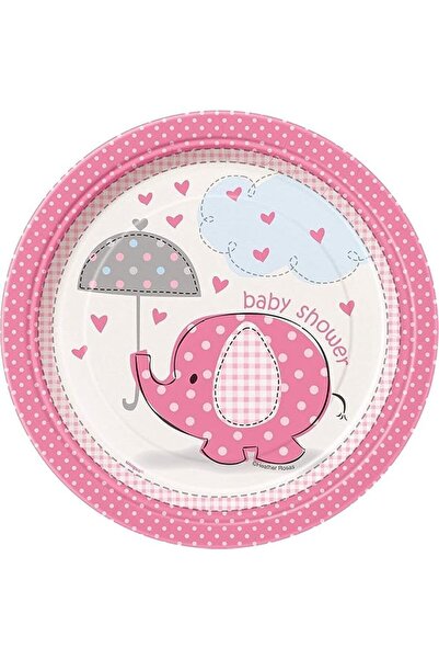 Unique Party 41654 - 17.1 cm Pink Elephant Baby Shower Party Plates, Pack of 8