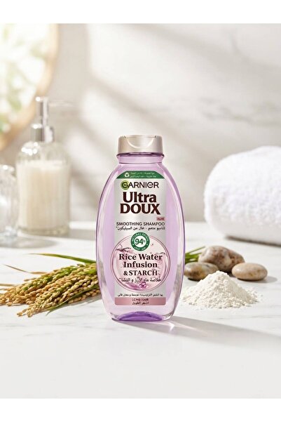 Garnier شامبو ألترا دوكس المنعم الخالي من السيليكون مع ماء الأرز ومستخلص النش...