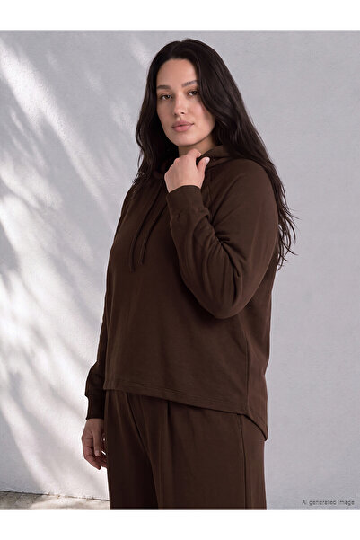 LC Waikiki هودي نسائي من ALITA CITY Farkily LCW Curve Brown Interlock ذو تصمي...