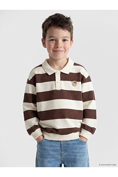 LC Waikiki Two Mt Shop Quality Lcw Kids Brown 3 Thread Striped Loose & Baggy ...