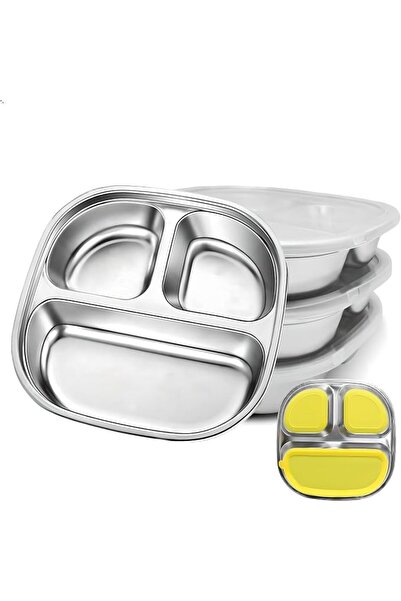 GENERAL Stainless Steel Kids Plates with Suction Base & Lids | 3-Pack Non-Tox...