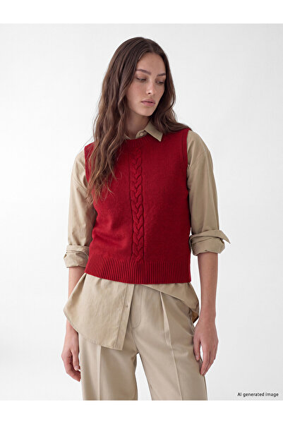LC Waikiki Lcw Modest Red Knitwear Patterned Women's Sweater with Nevavm Diff...
