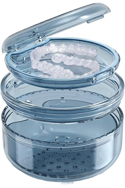 EXCEFORE Retainer Case, Clear Denture Case, Large Denture Bath Box with Strai...