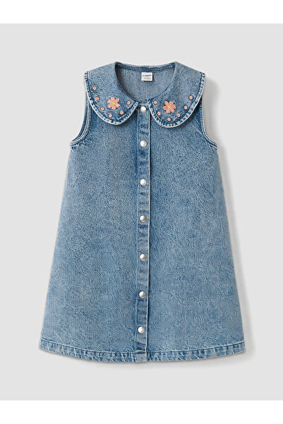 LC Waikiki Lcw Kids Indigo Denim Embroidered Girls' Dress with Nevavm Difference