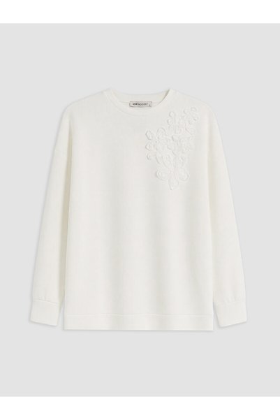 LC Waikiki TexX Store Kalitesi LCW Modest Beyaz İnterlok Nakışlı Loose & Bol ...