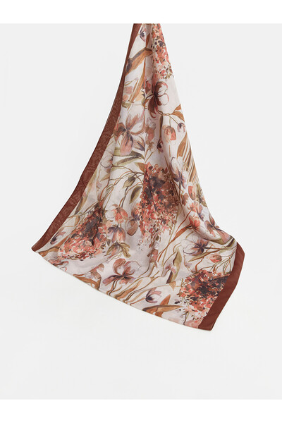 LC Waikiki Lcw Modest Brown Voile Floral Women's Shawl with Nevavm Difference