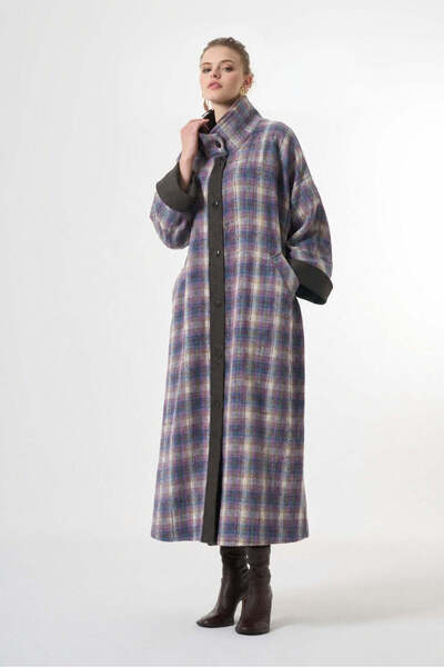 MissWhence Long Wool-Blend Patterned Coat - Blue