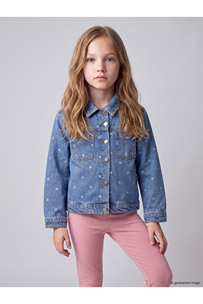 LC Waikiki Vizyon New Season Indigo Polka Dot Girls' Jean Jacket