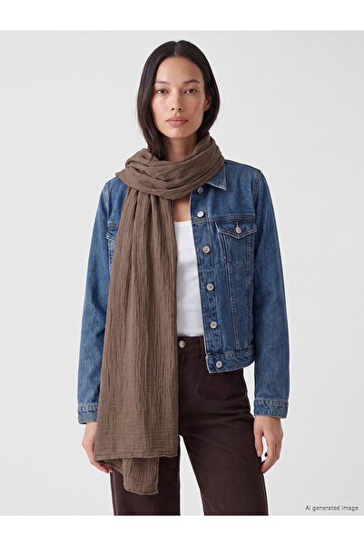 LC Waikiki Lcw Accessories Khaki Satin Plain Women's Shawl with Nevavm Differ...