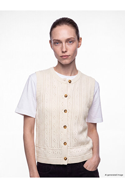 LC Waikiki Nevavm Lcw Comfort Ecru Knitwear Openwork Short Women's Sweater wi...