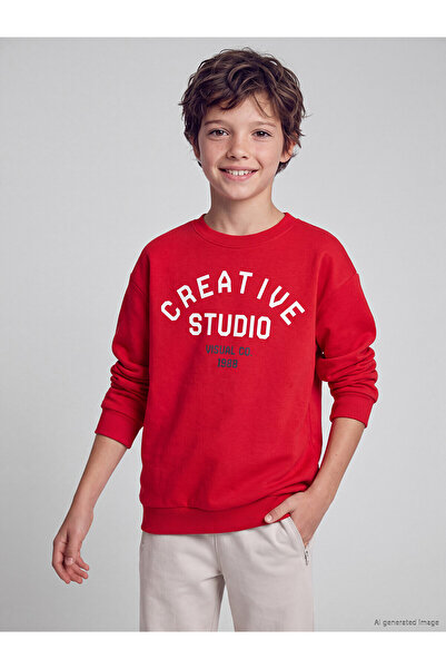 LC Waikiki Two Mt Shop Quality Lcw Kids Red Printed Boys' Thick Sweatshirt