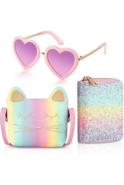 EXCEFORE Princess Fashion Set, 3 Pcs Toddler Cute Cat Purse Heart Shaped Sung...