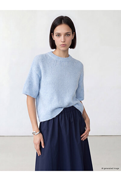 LC Waikiki Nevavm Lcw Comfort Blue Knitwear Flat Oval Neck Women's Sweater wi...