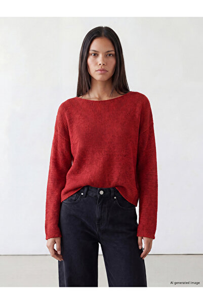 LC Waikiki Nevavm Lcw Comfort Red Knitwear with a Difference Flat Boat Neck W...