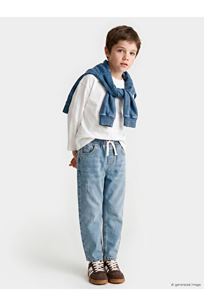 LC Waikiki Two Mt Shop Quality Lcw Kids Indigo Denim Straight Baggy Fit Elast...