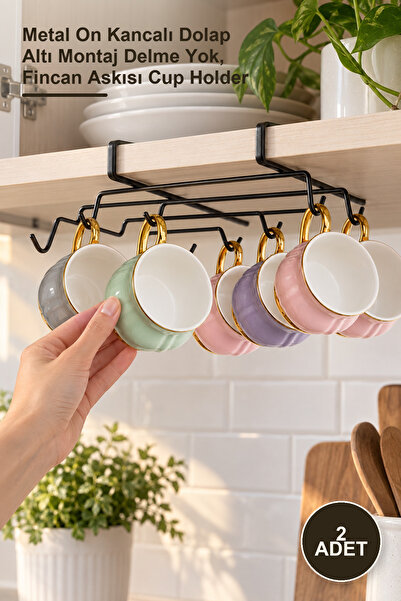 Yenilig 2 Pieces of In-Cabinet Cup Holder Hanger – Metal with Ten Hooks for U...