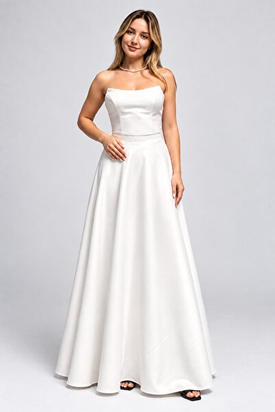 FİYPER Women's 2 Piece Corset Bustier A-Line Long Satin Evening Dress Set